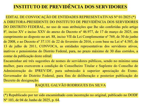 Capa da notícia: Edital de convocação de entidades representativas de servidores